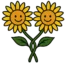 Two smiling sunflowers with intertwined stems, representing the Plant Based Southerner logo.